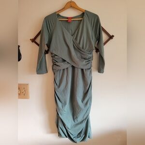 Sundance Midi Dress 3/4 Long Sleeve Thick Stretch Green Large